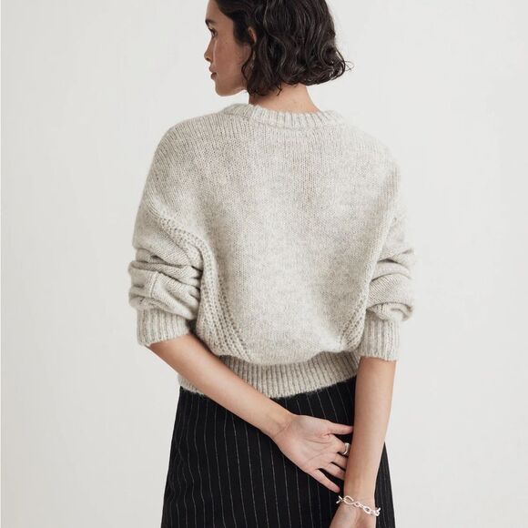 MADEWELL Wool-Blend Wedge Sweater Cozy Cropped Oversized Boho Light Gray Crew XS - Picture 2 of 11